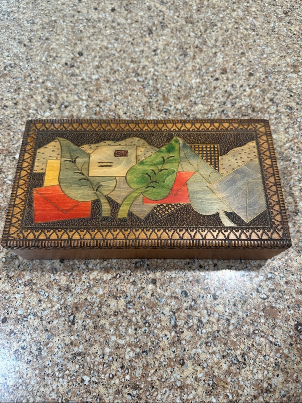 Handcrafted Wood Decorative Box with Colorful Inlay